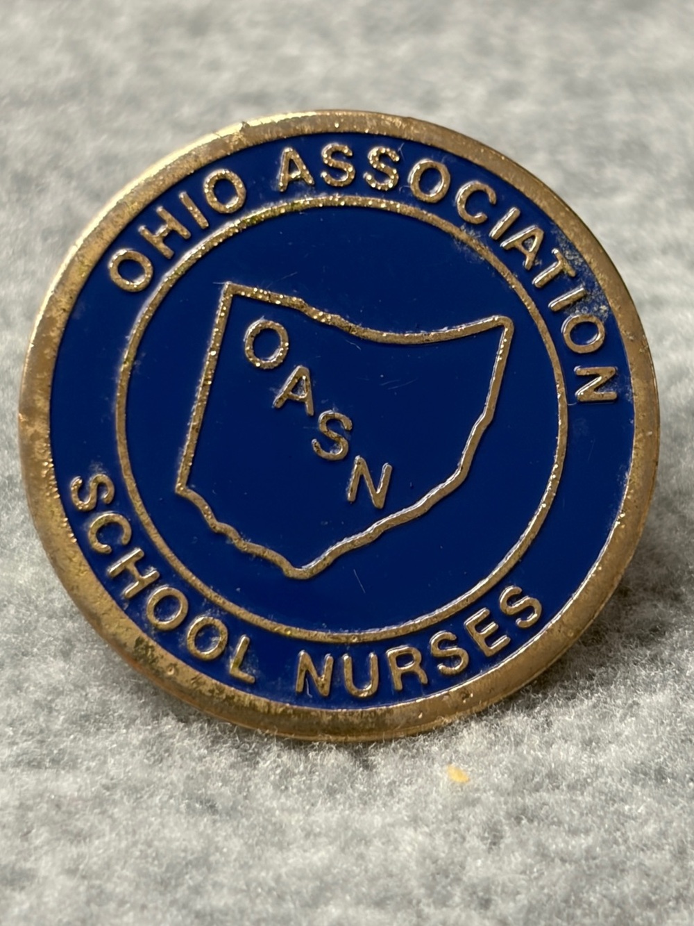 Vintage Round OASN Ohio Association School Nurses Lapel Pin Blue Enamel